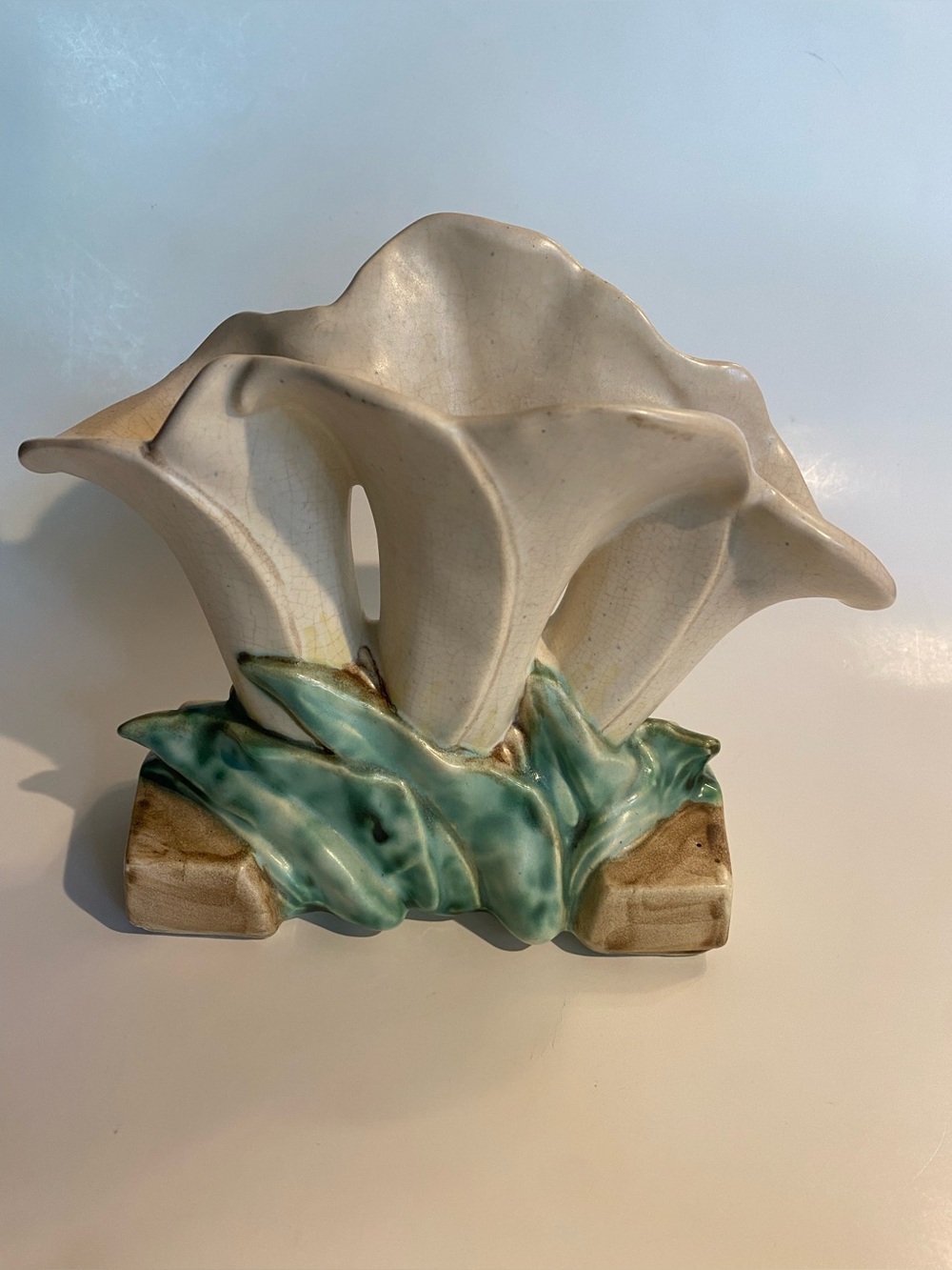 Vintage McCoy Pottery Calla Lily Triple Bud Vase Planter Cream & Green MCM